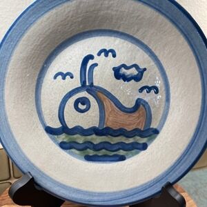 Vintage M.A. Hadley Handmade Whale 9" Plate Signed Blue Stoneware